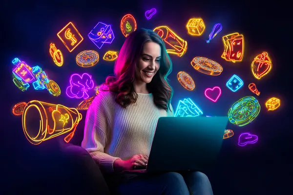 Une femme en robe verte luxueuse se tient près d'une roulette ornée, capturant l'ambiance haut de gamme du casino SPINAURA.